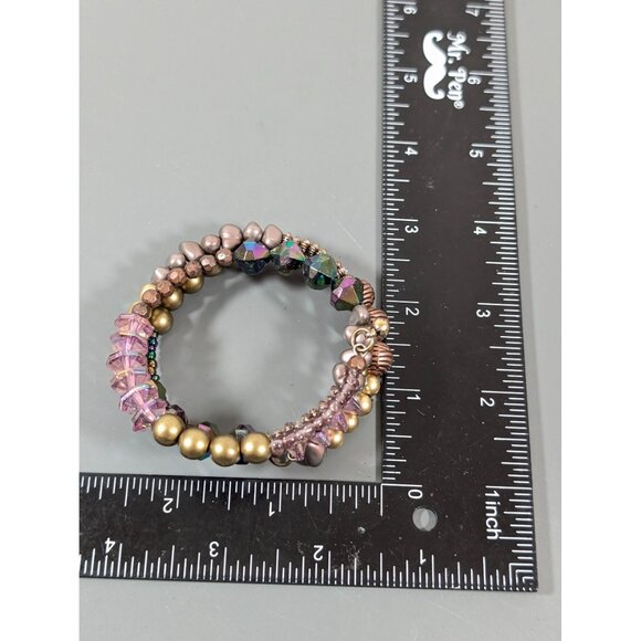Pink Gold Tone Mystic Fire Bead Coil Flex Wire Wrap Bracelet Boho 7" - Picture 6 of 6